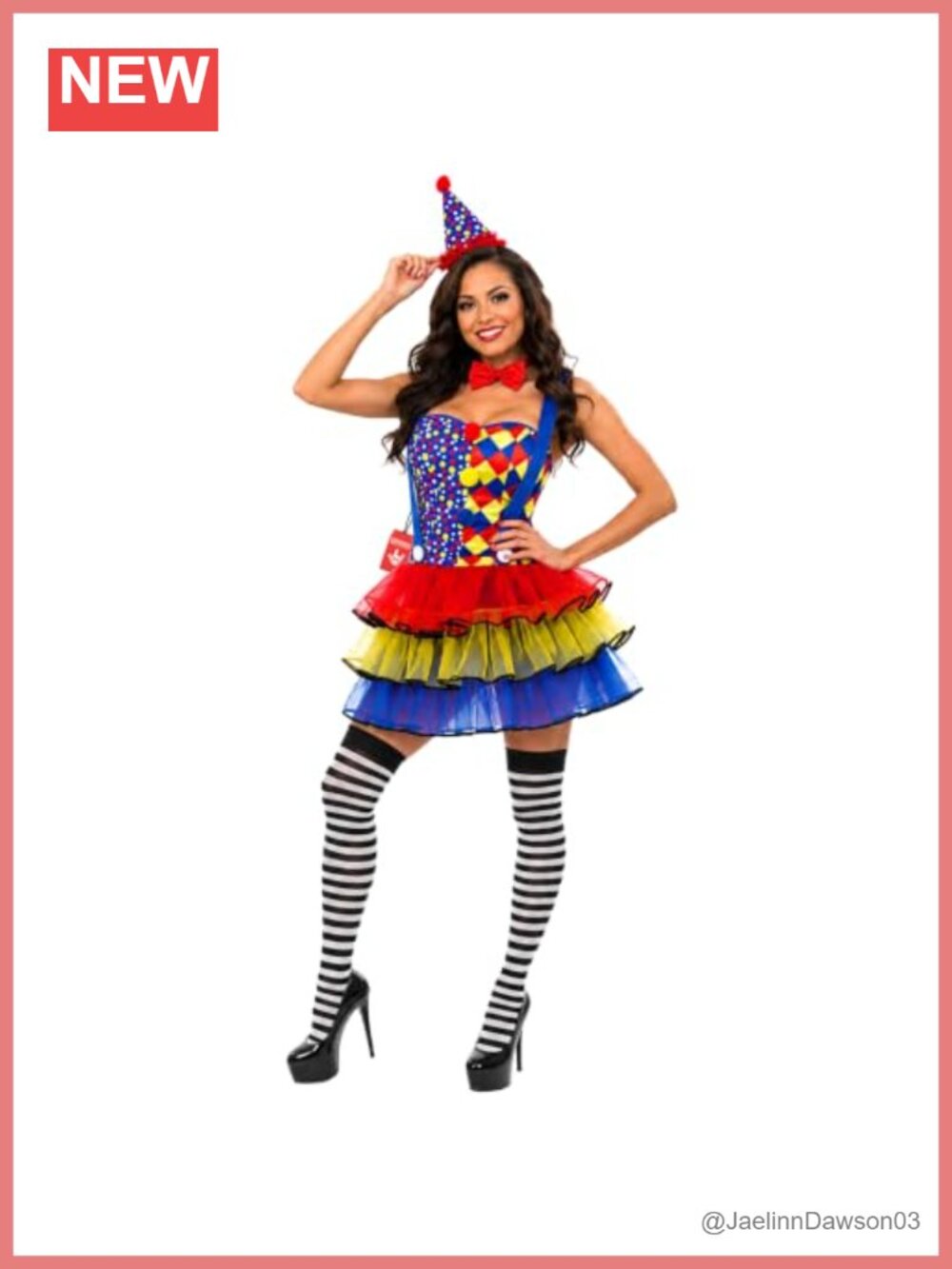 Womens Clown Costume Dress Hat Stockings Gloves Halloween